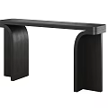 Modern Black Console Table Design With Curved Wooden Supports And Sleek Structure