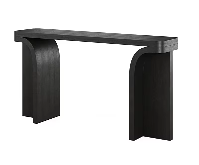 Modern Black Console Table Design With Curved Wooden Supports And Sleek Structure 3d model