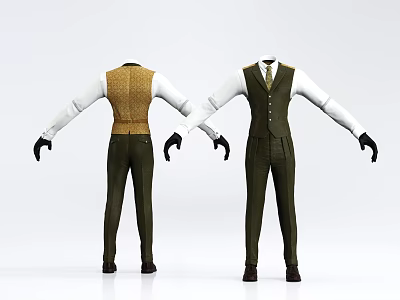 Classic Men's Vest and Trousers Formal Wear with Buttoned Design and Tailored Fit 3d model
