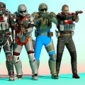 Sci Fi Men in Different Combat Suits Holding Weapons Standing Together 3d model
