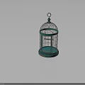 Vintage Turquoise Bird Cage With Metal Frame Circular Base And Decorative Top Ring