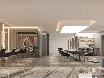 Modern Elegant Beauty Hair Salon Interior With Marble Floor Mirrors And Styling Chairs 3d model
