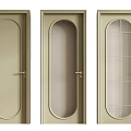 Modern Neutral Tone Hinged Doors With Oval Panel Frosted Glass And Grid Pattern Golden Handles