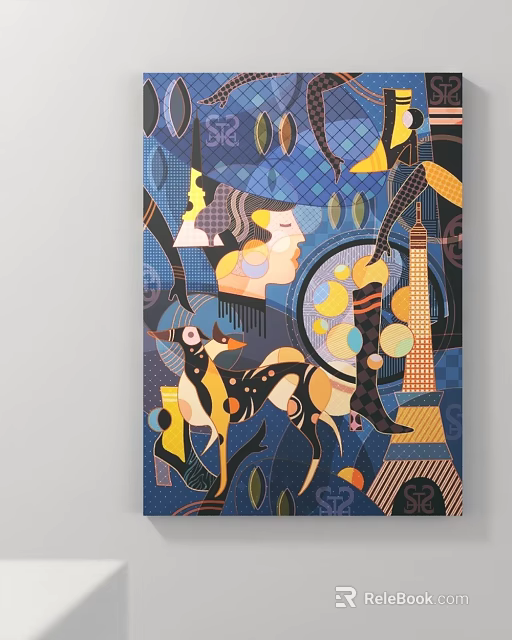 Abstract Artwork With Figure Dog Geometric Patterns Vibrant Colors Modern Stylish Design 3d model 