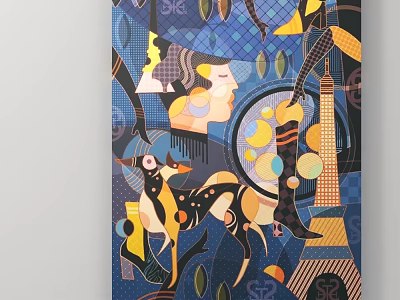 Abstract Artwork With Figure Dog Geometric Patterns Vibrant Colors Modern Stylish Design 3d model