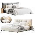 Modern Double Bed Interior Design With Soft Pillows Striped Bedspread And Side Table