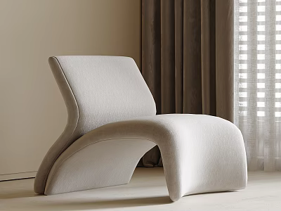 Modern Light Gray Curved Design Lounge Chair with Dark Gray Curtains and Window Light 3d model