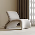 Modern Light Gray Curved Design Lounge Chair with Dark Gray Curtains and Window Light