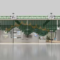 Stage Design With Green Curtains Gold Patterns Relief Wall And Metal Structure