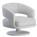 Modern Beige Upholstered Accent Chair With Curved Armrests And Round Black Base