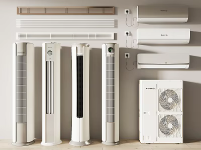 Various Modern Air Conditioners And Fans Including Standing Wall Mounted Tower Models 3d model