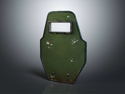 Tactical Green Military Shield With Observation Window And Worn Metal Surface 3d model