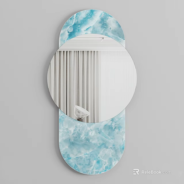 Oval Wall Mounted Mirror With Blue And White Marble Frame Modern Design 3d model