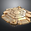 Ornate Golden Circular Mechanical Component With Geometric Shapes And Detailed Parts