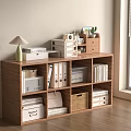 Modern Wooden Bookshelf With Table Lamp Books File Folders And Storage Boxes