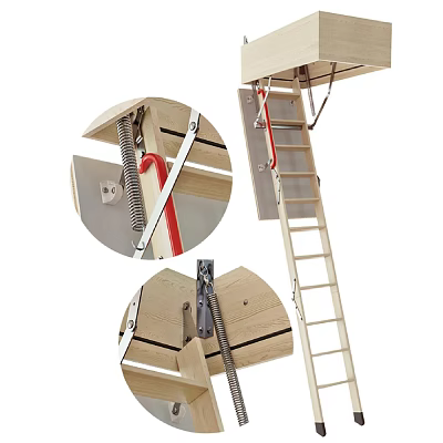 Retractable Attic Stairs Featuring Wooden Structure And Metal Spring Mechanism Design 3d model