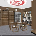 Supermarket Department Store with Wooden Shelves Wine Tobacco Cashier Counter and Famous Liquor