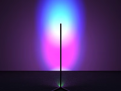 Black Floor Lamp with Blue Purple Gradient Light Against Purple Background on Dark Textured Floor 3d model