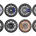 Car Tires With Various Wheel Rim Designs Multiple Styles And Colorful Hubs