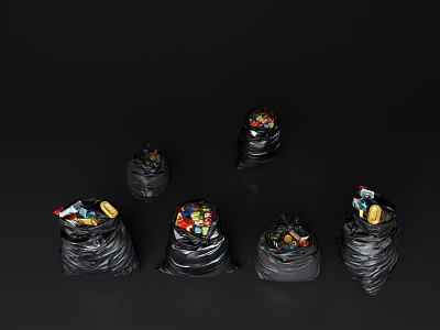 Black Trash Bags Filled With Various Garbage And Waste Items 3d model