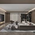Modern Dining and Living Room Interior With Light Sofa TV Wall And Large Window