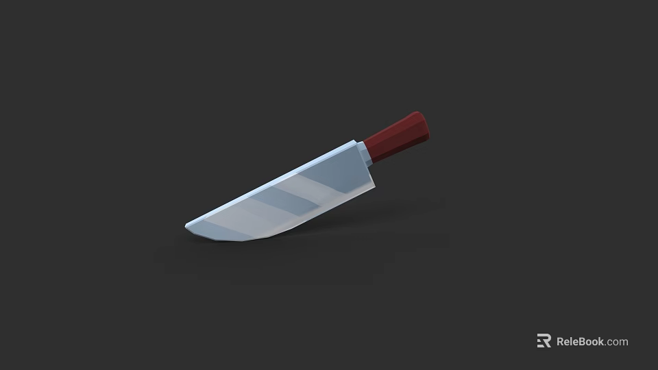 Professional Kitchen Knife With Silver Blade And Red Handle For Cooking 3d model 