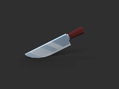 Professional Kitchen Knife With Silver Blade And Red Handle For Cooking 3d model