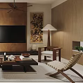Modern Living Room Interior With White Sofa Wooden TV Wall Ceiling Fan And Window Blinds