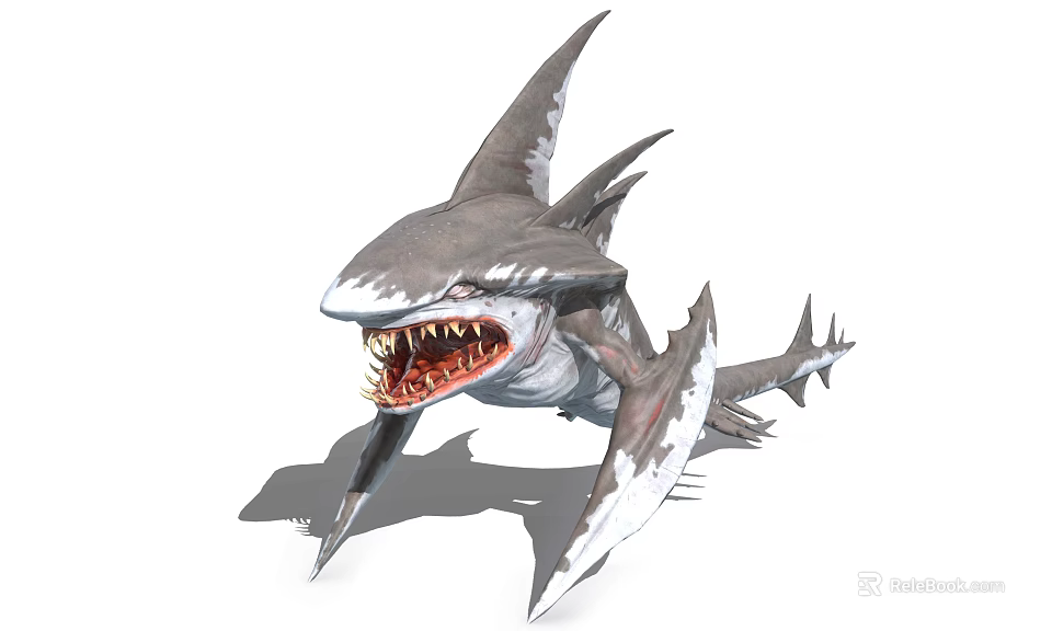 Ferocious Shark Game Movie Character With Sharp Teeth Spiked Fins And Fierce Appearance 3d model 
