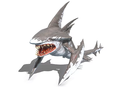 Ferocious Shark Game Movie Character With Sharp Teeth Spiked Fins And Fierce Appearance 3d model