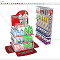Red Promotional Household Items Display Stand With Laundry Detergent Cleaning Products And Figures