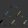 Colorful Umbrellas With Various Designs And Different Handle Colors For Daily Use