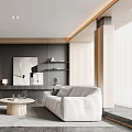 Modern Living Room Interior Design With Light Colored Sofa Wooden Chairs And Round Coffee Table