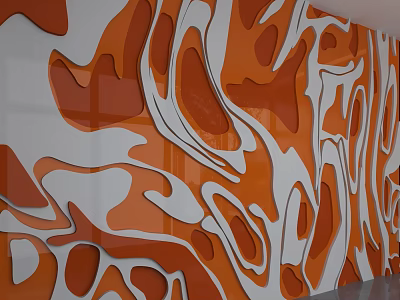 Modern Abstract Orange And White Interior Accent Wall With Flowing Textured Patterns 3d model