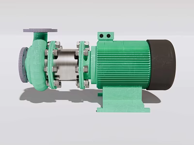 Industrial Centrifugal Pump With Green Motor And Stainless Steel Components 3d model