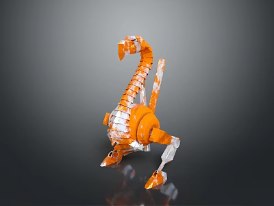 Orange Mechanical Dinosaur Game Movie Character With Long Neck Translucent Parts 3d model