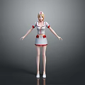 3D Nurse Character in White Uniform With Red Accents and Medical Hat Standing Pose