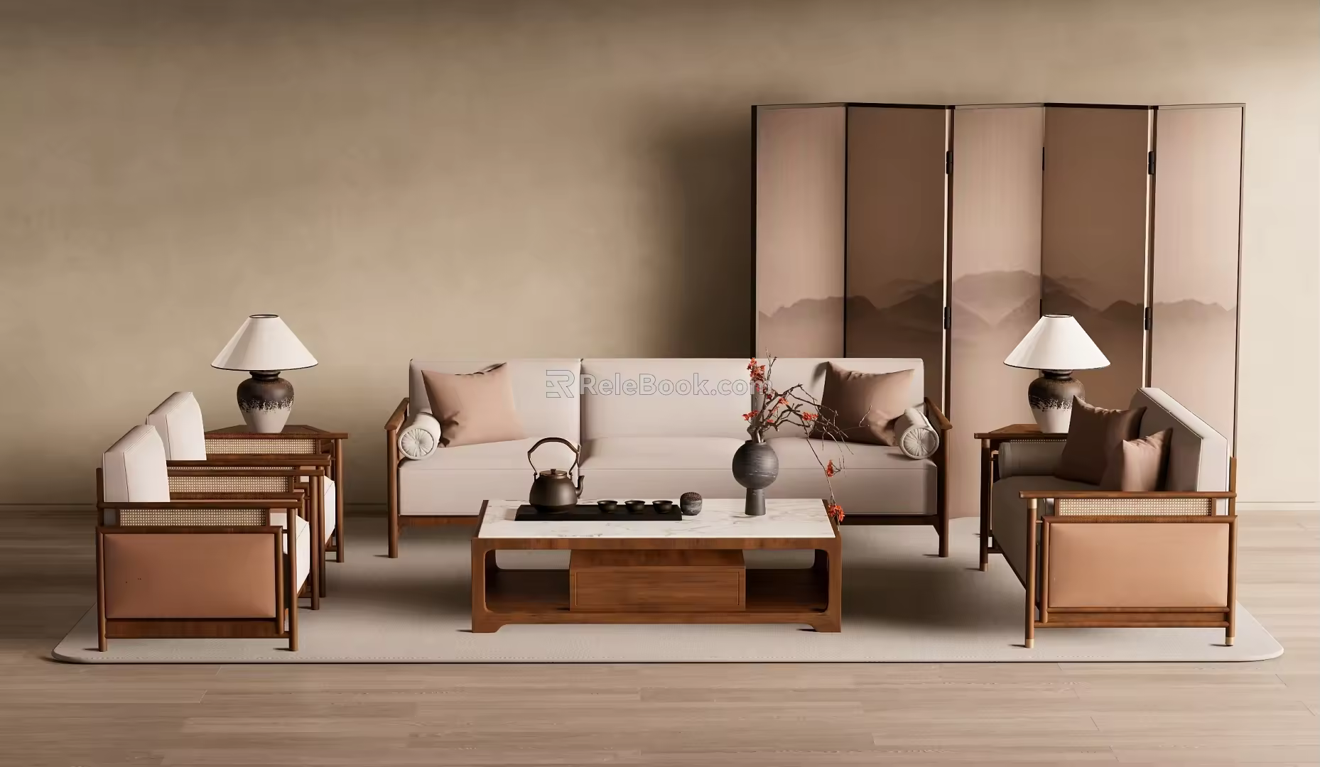Quiet New Chinese Sofa Tea Table 3d model