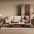Quiet New Chinese Sofa Tea Table 3d model