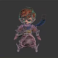 Cute 3D Cartoon Character With Red Hair Green Eyes Blue Scarf Silver Armor And Shield