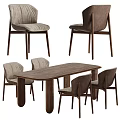 Modern Stylish Dining Table Set with Wooden Tabletop and Upholstered Chairs for Home Dining Room