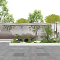 Modern Garden Wall with Decorative Design Greenery Trees and Stone Pavement 3d model
