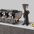 Professional Coffee Machine And Grinder On Modern Kitchen Countertop With Fresh Apples On Plate