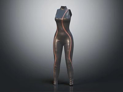 Mannequin Displaying Black Fitted Jumpsuit With Orange Stripe Design Details 3d model