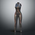 Mannequin Displaying Black Fitted Jumpsuit With Orange Stripe Design Details 3d model