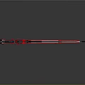 Red Mechanical Scythe Weapon With Metal Structure And Black Blades Design