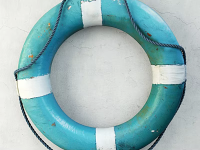 Commercial Safety Equipment Blue And White Life Buoy With Rope For Business Use 3d model