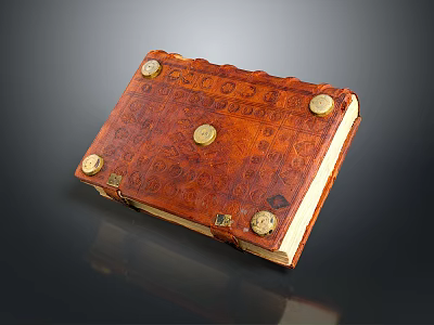 Antique Leather Book With Carved Patterns Metal Decorative Studs Vintage Design 3d model