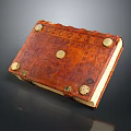 Antique Leather Book With Carved Patterns Metal Decorative Studs Vintage Design