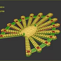 Decorative Golden Fan Shaped Geometric Structure With Interlocking Strip Components